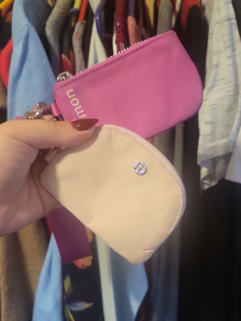Lulu Lemon Compact Pink and Cream Key Pouch Duo – Stylish Everyday Organizer